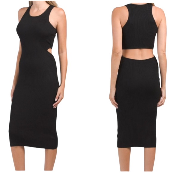 NEW House of Harlow 1960 Black Ribbed Midriff Cutout Bodycon Midi Dress - XS - Picture 1 of 15
